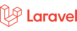Laravel logo with red wireframe cube design and the word Laravel in red text