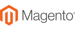 Magento logo featuring an orange geometric icon next to the word 'Magento' in gray text