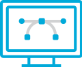 Illustration of a design interface showing vector path editing on a computer screen