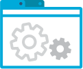 Illustration of a browser window with gears symbolizing backend or technical setup