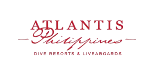 Atlantis Philippines logo in elegant red font, labeled as 'Dive Resorts & Liveaboards'