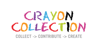 Crayon Collection logo featuring colorful text supporting recycled art supplies