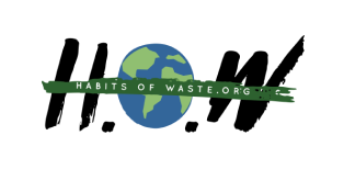 Habits of Waste logo featuring a globe and green text promoting sustainability
