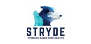 STRYDE logo with silhouettes of a cat and dog, promoting evidence-based pet supplement